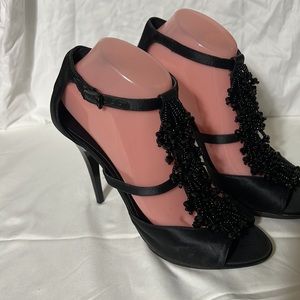 BCBGMaxazria black satin/leather heels size 9B/39